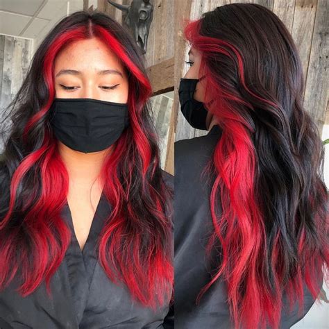 red hair underneath|red hair with black underneath.